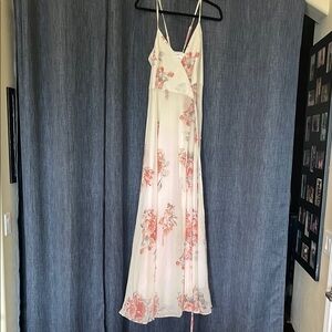 Womens XL Lulus Romance Cream Pink Rose Wrap Maxi V neck Cross back Strap Dress